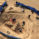 An aerial view of the sphinx excavation.